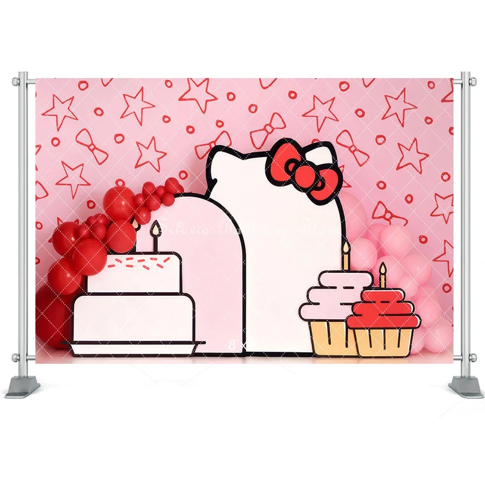 كيتي Kawaii كعكة عيد ميلاد سحق التصوير خلفية 1st عيد ميلاد فتاة مخصص خلفية خلفية الاطفال صورة استوديو الصور الدعائم