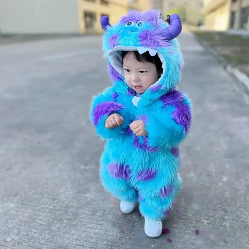 Anime Sully Costume Baby Romper Outfit Bodysuits Winter Onesies Boy Girl Halloween Monster Suit Soft Plush Toddler Jumpsuit