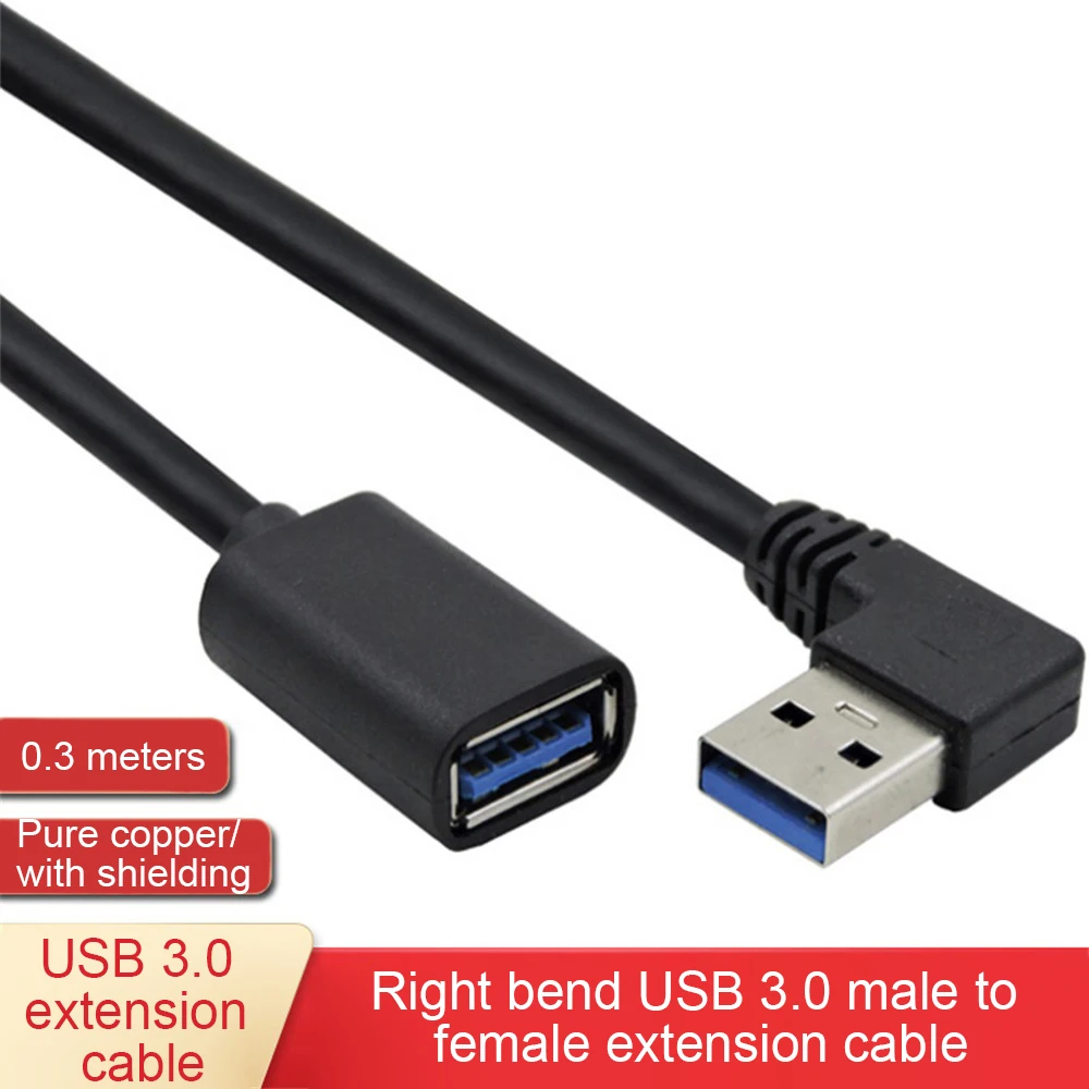 สายต่อขยาย USB 3.0ตัวผู้ไปยังตัวเมียมุมขวา90องศาอะแดปเตอร์ USB ขึ้น/ลง/ซ้าย/ขวา Cabo USB 0.2M