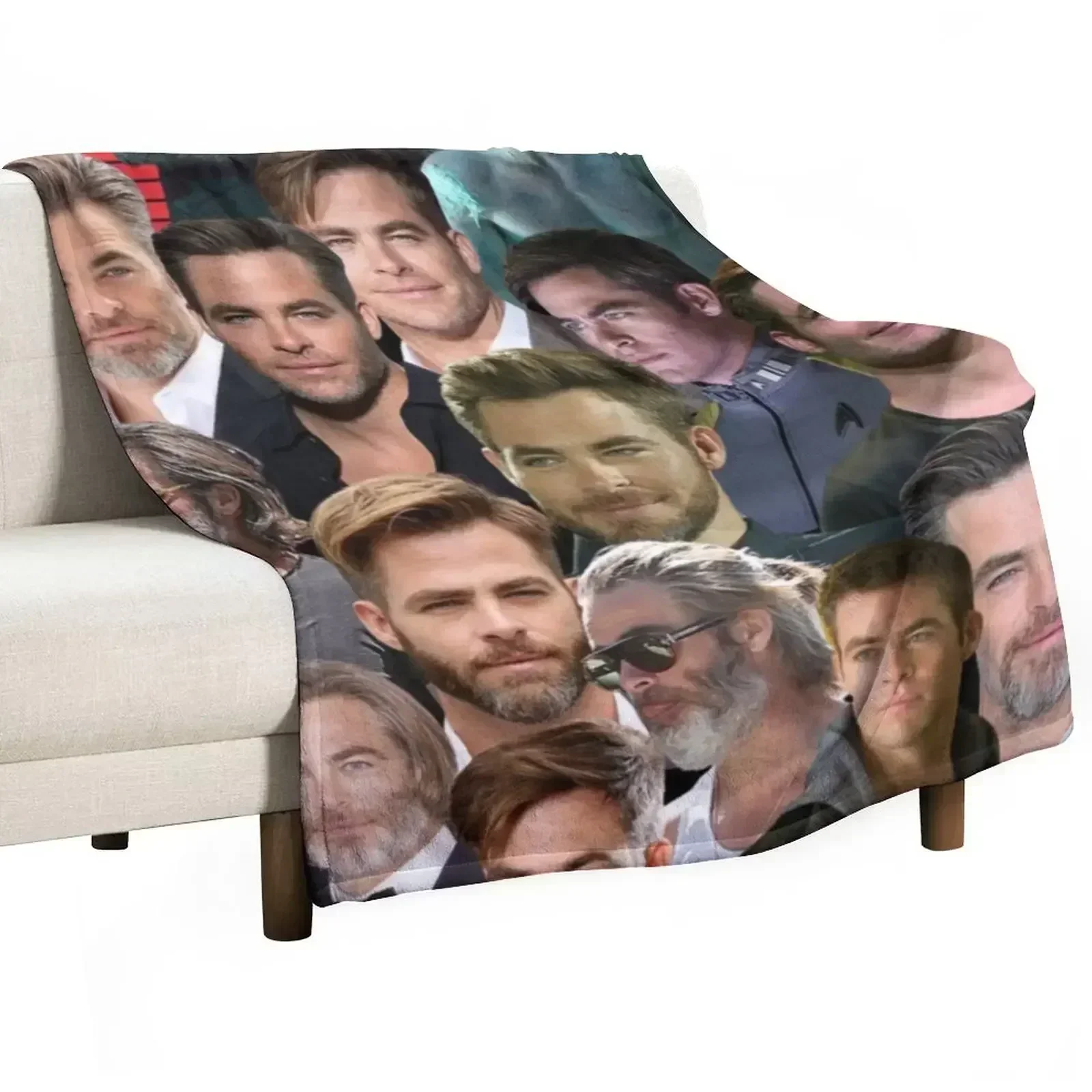 chris pine photo collage Throw Blanket Plaid manga Flannels Single Soft Plaid Plush Blankets