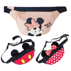 Disney Mickey Minnie Mouse Waist Bag Children's Mini Pink Canvas Shoulder Bag Plastic Avatar Cute Crossbody Small Waist Bag