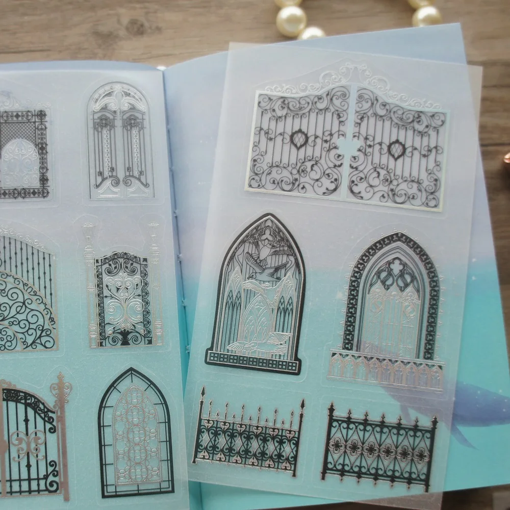

3 Sheets Silver Window Door Antique Lace Frame Design Paper Sticker Gift Tag Gift Decoration Scrapbooking Diy Sticker