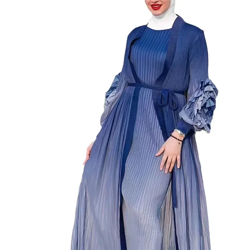 فساتين بدون أكمام وأكمام بتلات مع حزام، معطف طويل، فساتين، طقم قطعة أنيق مطوي، جديد، 2025