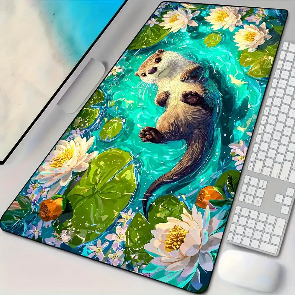 Otter and lotus pond Mouse Pad Desk Mat Large Computer Office Carpet XXL Mousepad Gamer Gaming PC Accessories Keyboard Rug