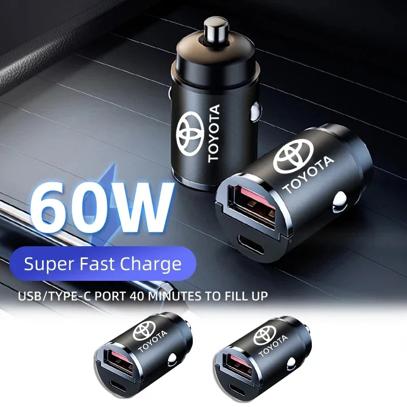 Car Charger USB Type-C Fast Charging Power Adapter For Toyota GR Gazoo Racing Supra Corolla Parts Sport 86 Yaris Grmn Prius