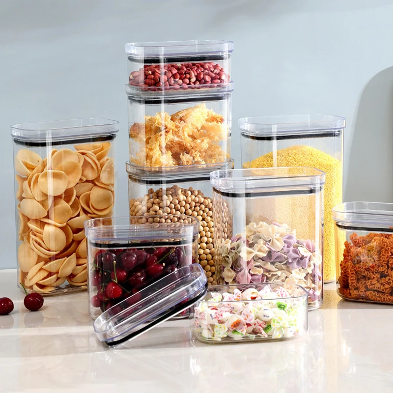 4Pcs Sealed Jars Set Kitchen Multigrain Grain Storage Tank Large Capacity Moisture-proof Transparent Plastic Box Sealed Jar Set