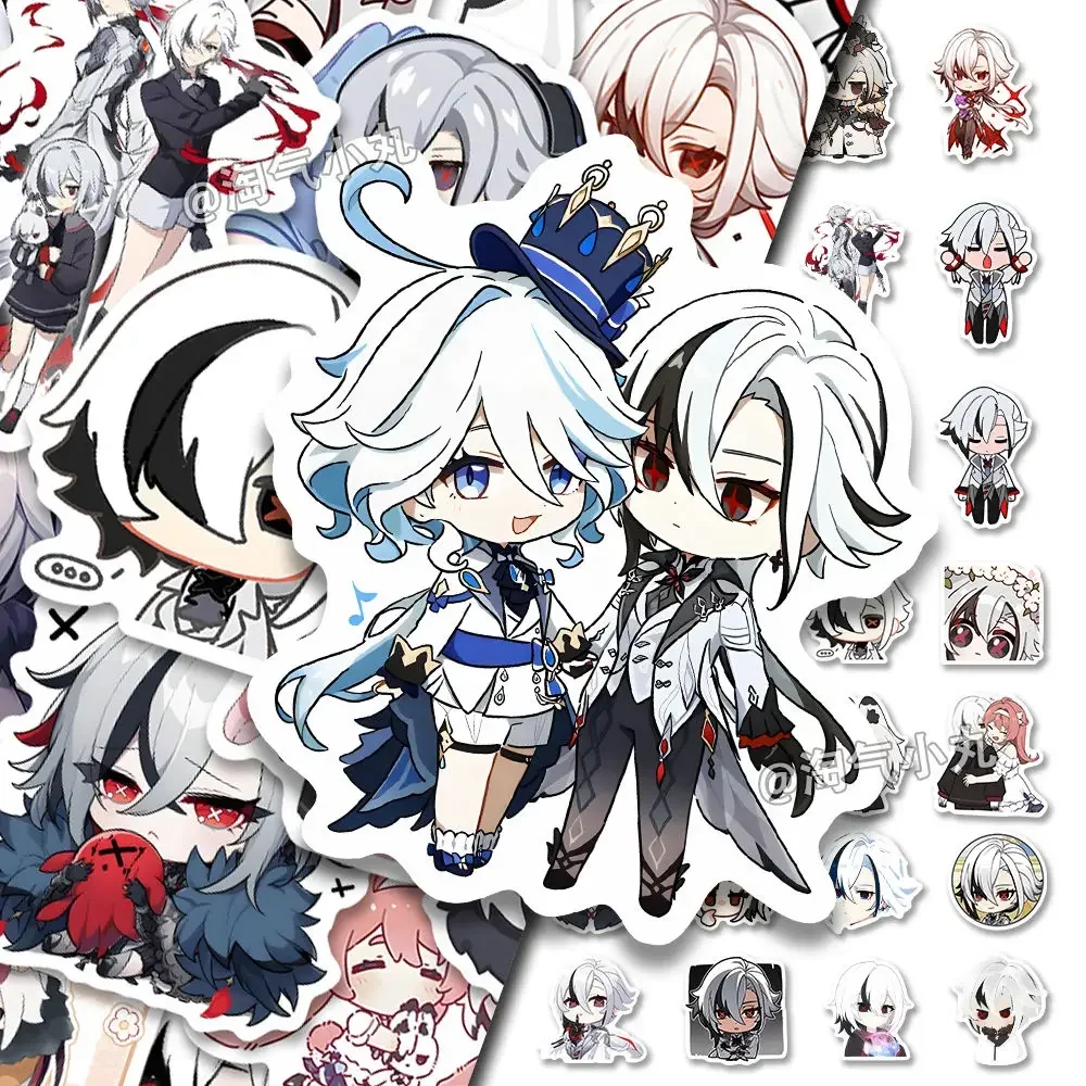 أنيمي جينشين تأثير Knave Arlecchino طالب دراجة نارية دفتر ملصقات كوب ملصق مضاد للمياه هاتف محمول لوحي ملصق