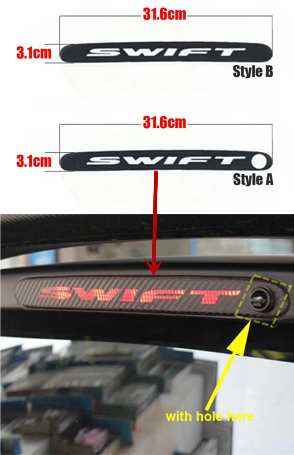 

1PC Carbon Fiber Car Stickers Of High Mounted Stop Lamp High Brake Lights For 2013-2016 Suzuki SWIFT car accessories