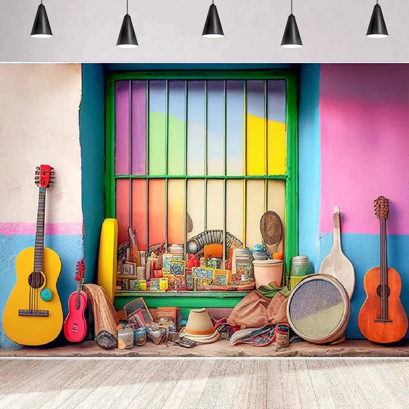 Colorful Vintage 3D Music Photography Backdrop For Cake Smash Decor Pet Photo Background Home Party Backdrop Wall Banner Poster