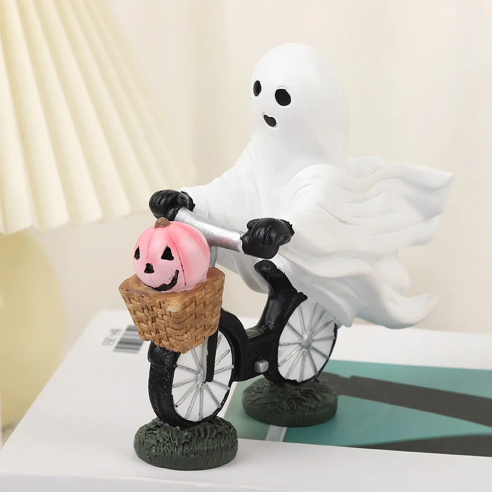 อะนิเมะนิ้วกลางน่ารัก Ghost ขี่จักรยานท่าทาง Action Figure PVC รุ่นฮาโลวีน Ghost ของเล่นตุ๊กตาเดสก์ท็อปเครื่องประดับของขวัญกล่อง