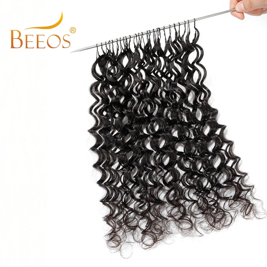 Ganchillo de cabello humano con rizos sueltos, nudos de pluma, invisible, pre-hecho, 100% cabello humano brasileño 6