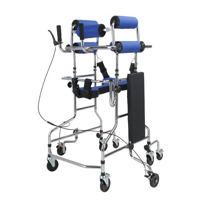 Hemiplegia Walker Stand Frame with Seat Wheel Rehabilitation Device Folding Height Adjustable Lower Limb Disabled