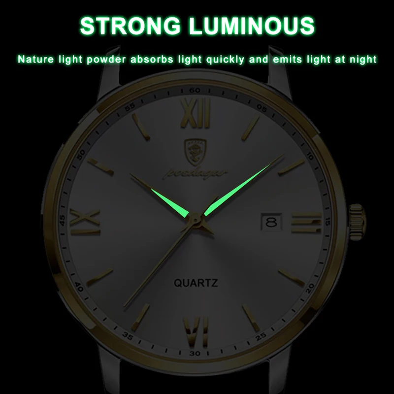 POEDAGAR Ultra Thin Men Watches Brand Fashion Waterproof Top Luminous Quartz Wristwatch Luxury Business Style Leather Clock 2023