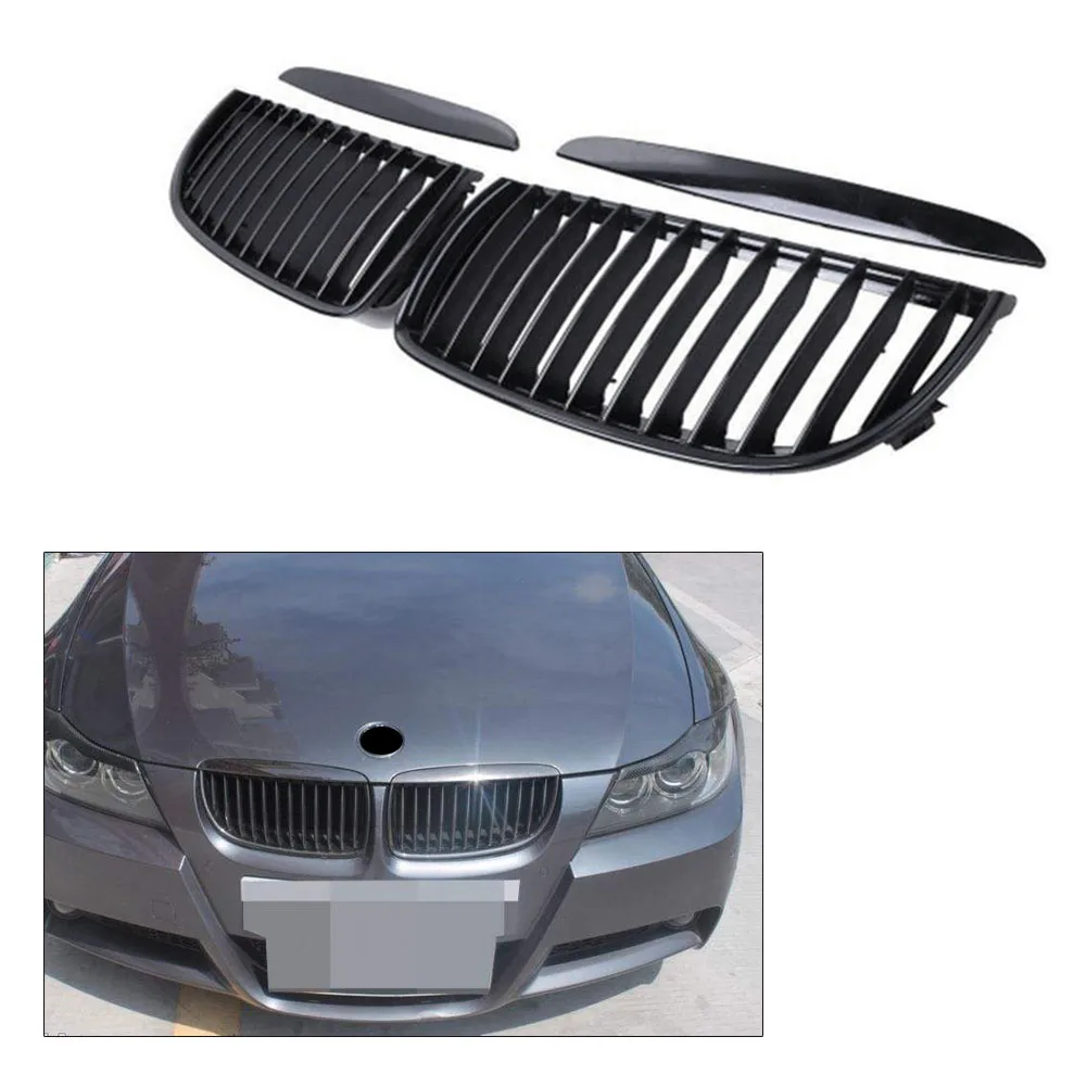 Auto Car Front Kidney Grill Grilles For BMW 2005 2006 2007 2008 Sedan Wagon E90 E91 320i-335i 4DR Matte Black Styling Plastic