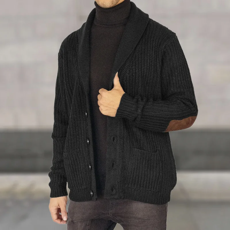 

Autumn and winter knitted sweater jacket long sleeved cardigan luxurious and fashionable leather velvet patchwork sweater men's
