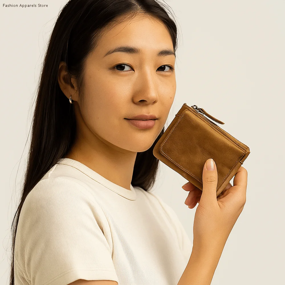 

Portable Solid Color Real Leather Coin Purse Small Multi Card Slot Short Wallet Minimalist Multi-functional Card Holder Women