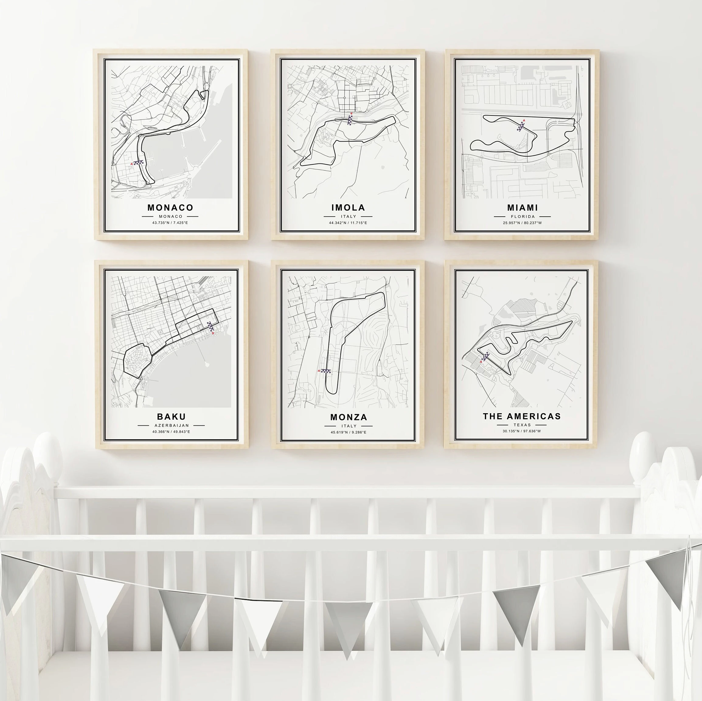 Set of 6 Formula 1 Circuit Poster Monaco Monza Canvas Painting Prints Wall Art Pictures For Living Room Home Decor Frameless