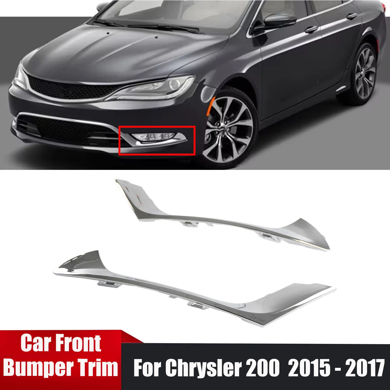 

For Chrysler 200 2015 2016 2017 A Pair Front Bumper Trim Silver Car Accessories Body Kits OEM 68203035AB 68203034AB Replacement
