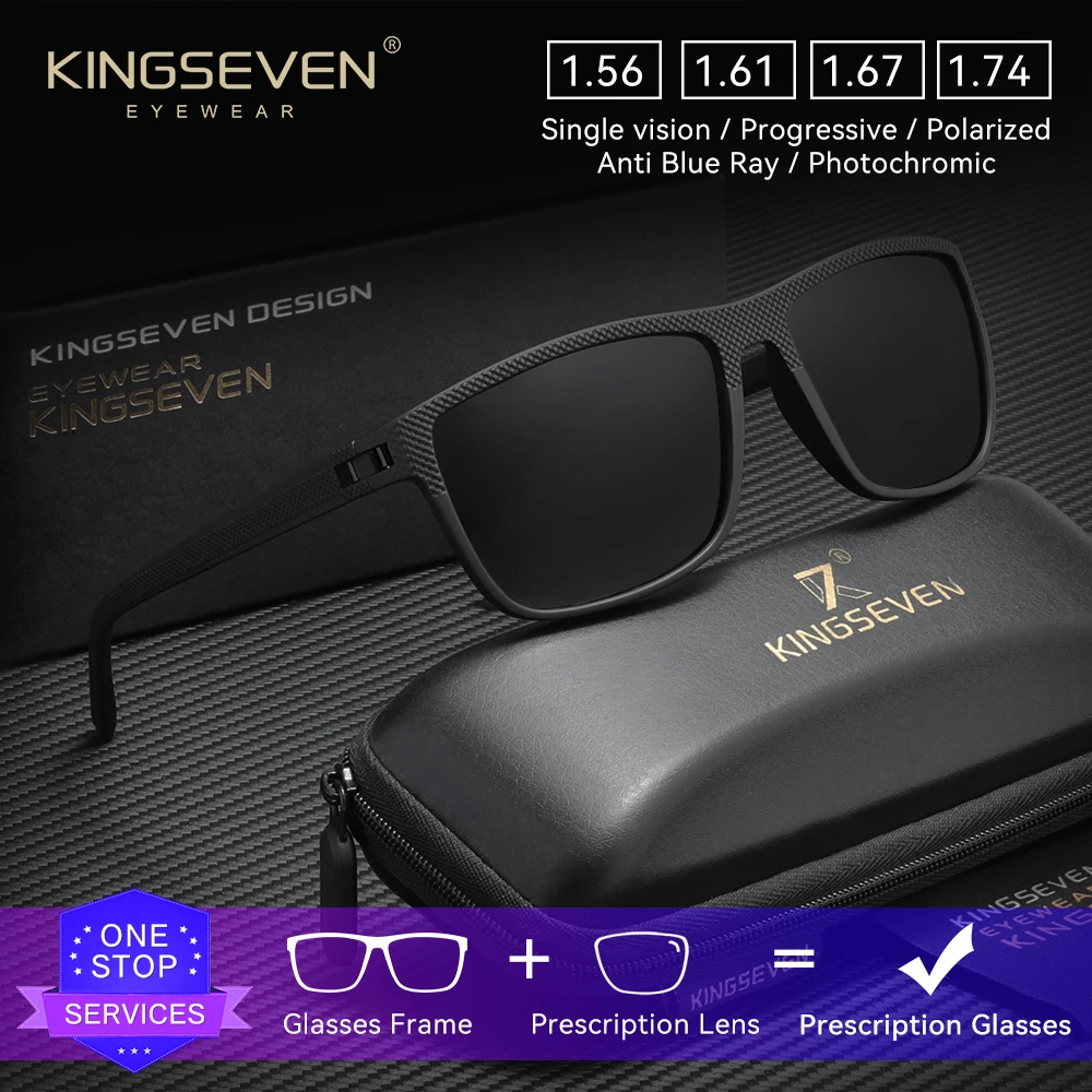 KINGSEVEN Fashion Men Prescription Sunglasses Myopia Hyperopia Progressive Eyewear Causal Matte Frame Optical Lens Women Glasses