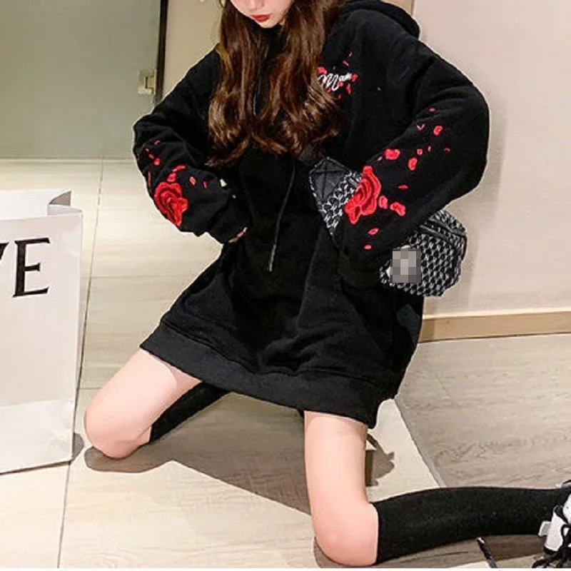 Deeptown Korean Style Print Hoodie Women Harajuku Fashion Oversize Long Sleeve Hooded Autumn Winter Sweatshirts Female Pullover