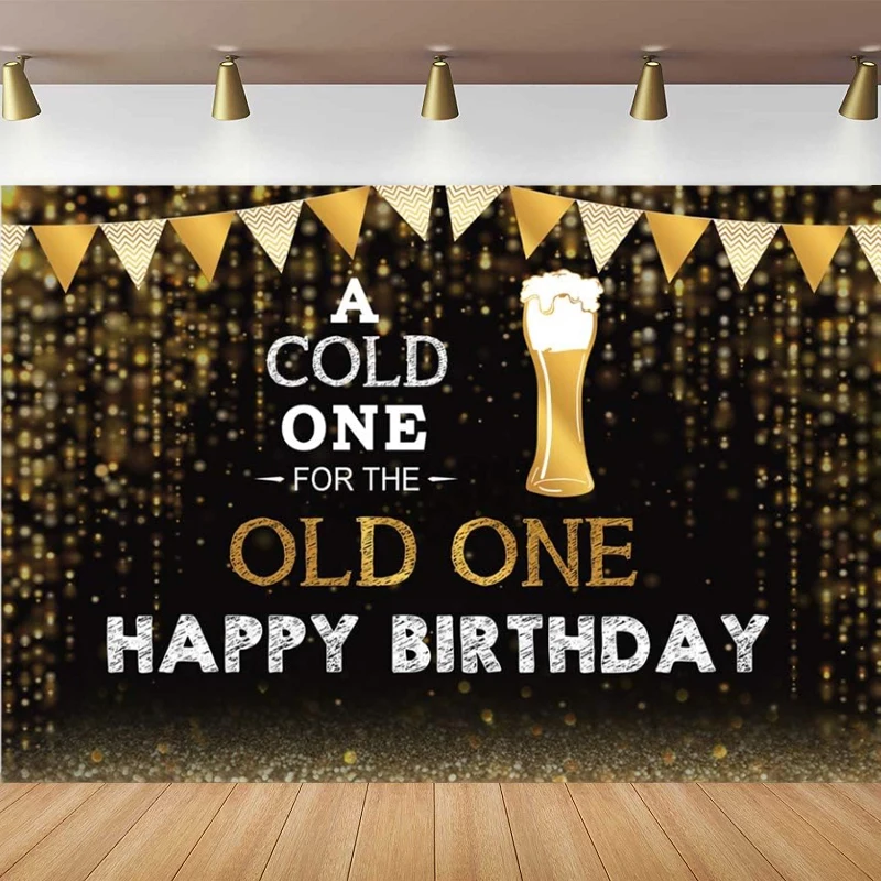 

Photography Backdrop For Men A Cold One For The Old One Background Black And Gold For Parties Beer for Birthday Party Poster