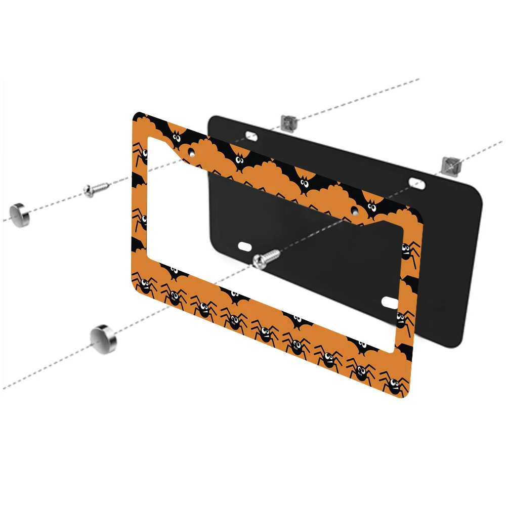 1 قطعة برتقالي وأسود الكرتون العنكبوت الخفافيش نمط 2 حفرة إطار لوحة الترخيص ، مادة الألومنيوم ، 6x12 بوصة ، مع طقم مسامير ربط ، متعة