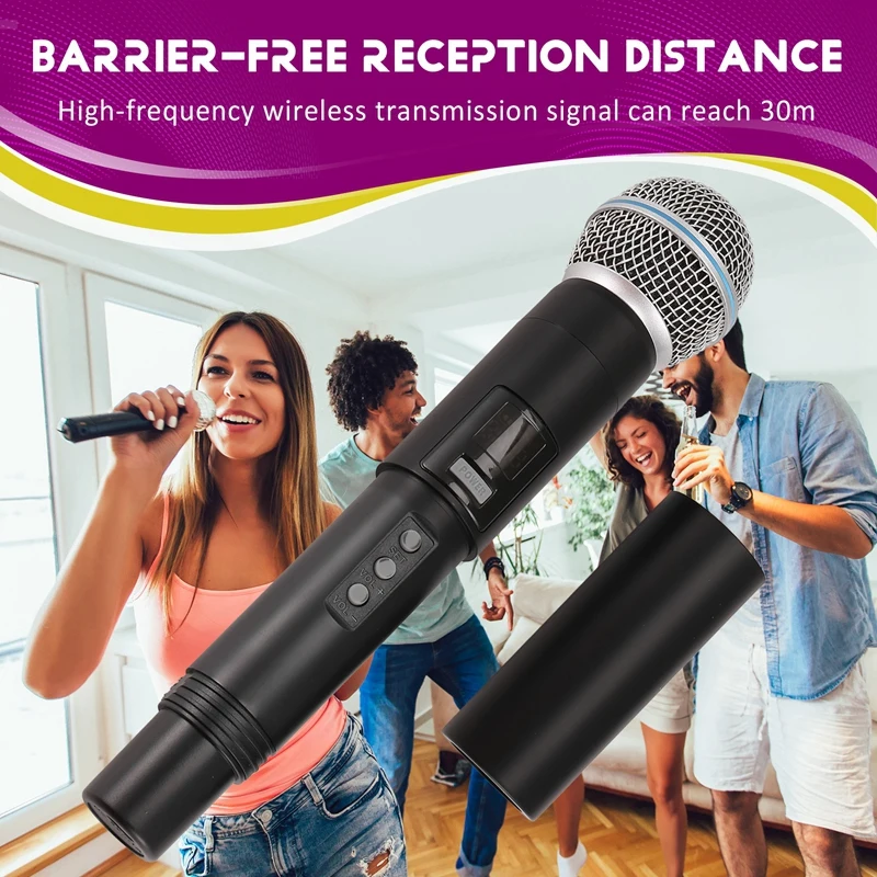 Micrófono dinámico de mano inalámbrico, micrófono de Karaoke con receptor recargable para discoteca de boda, Club de Iglesia