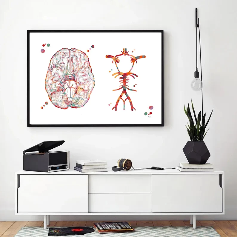 Nordic Watercolor Brain Cranial Nerves Posters Brainstem Histology Anatomy Canvas Painting Wall Pictures Clinic Home Decoration