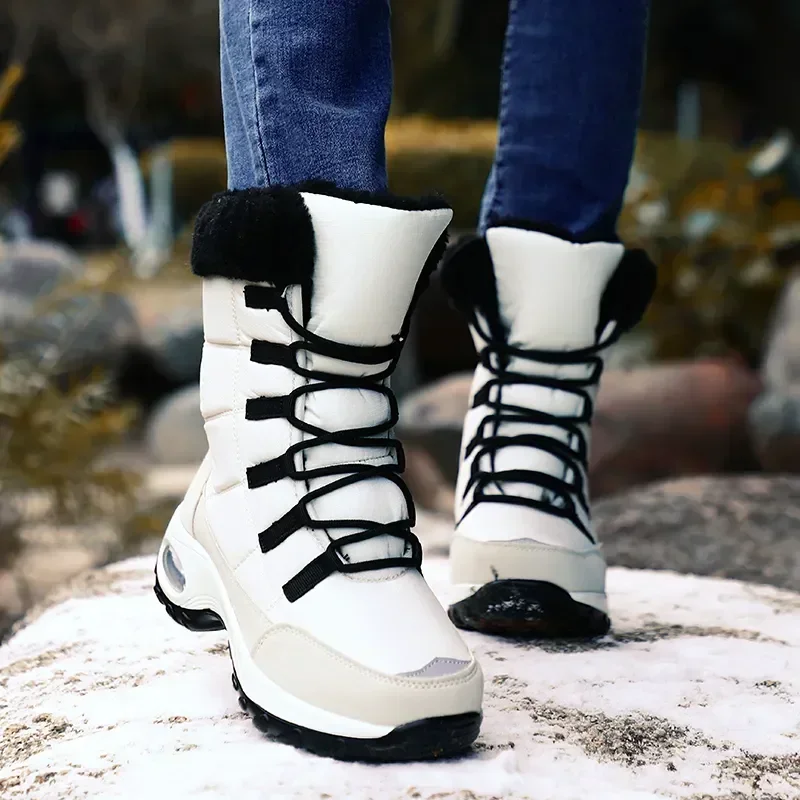 

Women Winter Boots Keep Warm Plush Mid-Calf Snow Boots Women Hiking Boots High Comfortable Air Cushion Anti-slip Women Boot