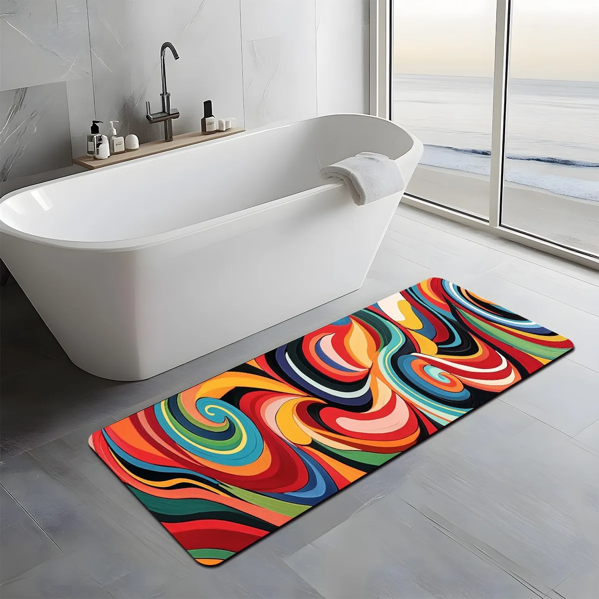 Vibrant Multicolor Swirl Runner Mat Anti Slip Water Absorbent Rug Abstract Art Decor Carpet for Kitchen Sink Home Entrance