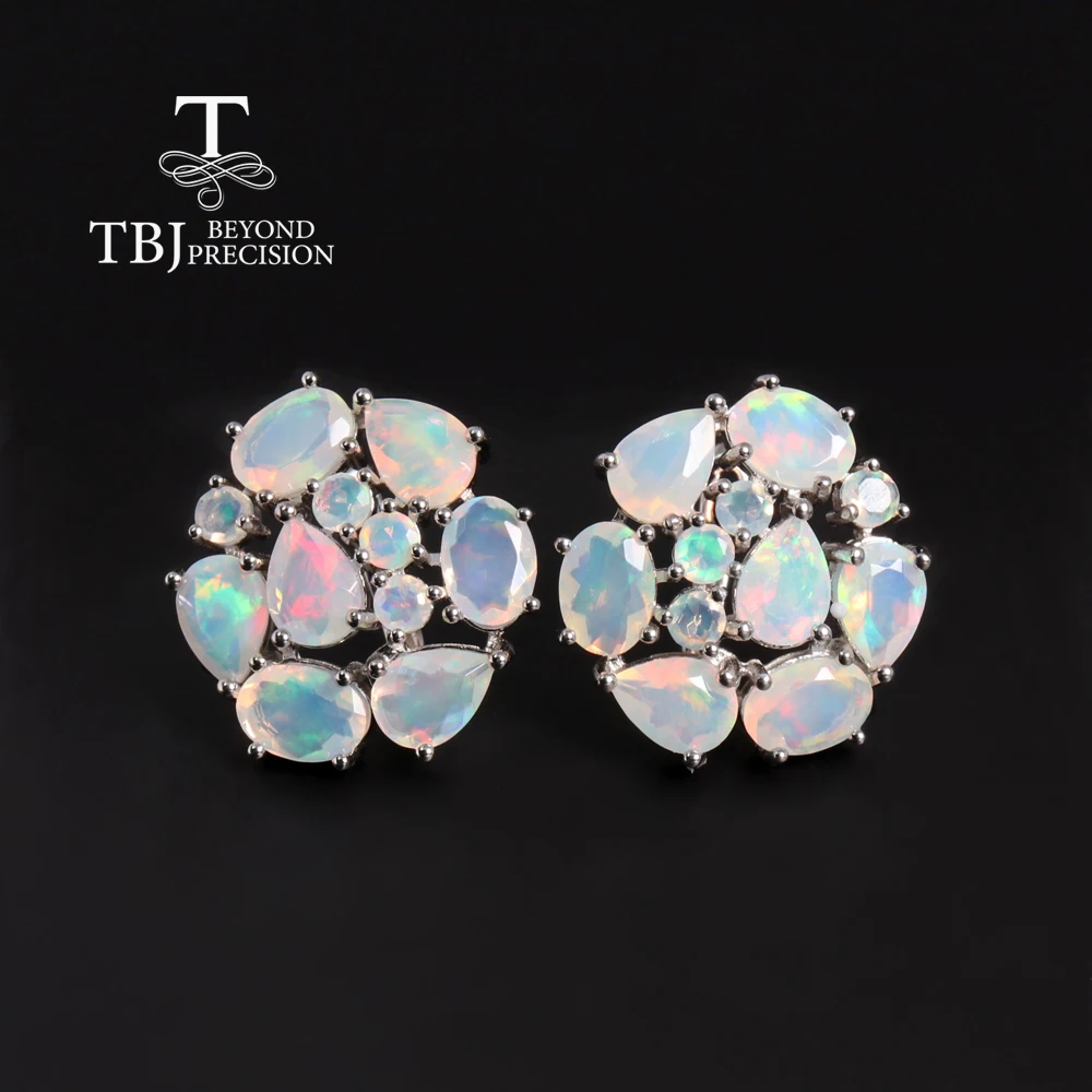 

Luxury silver clasp earrings with 8.64ct Ethiopia opal gemstone 925 sterling silver fine jewelry for women gift