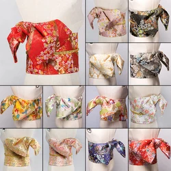 Traditional Kimono Yukata Obi Belt Gorgeous Brocade Floral Cummerbunds Bow-knot Retro Japanese Geisha Costume Props Waistband