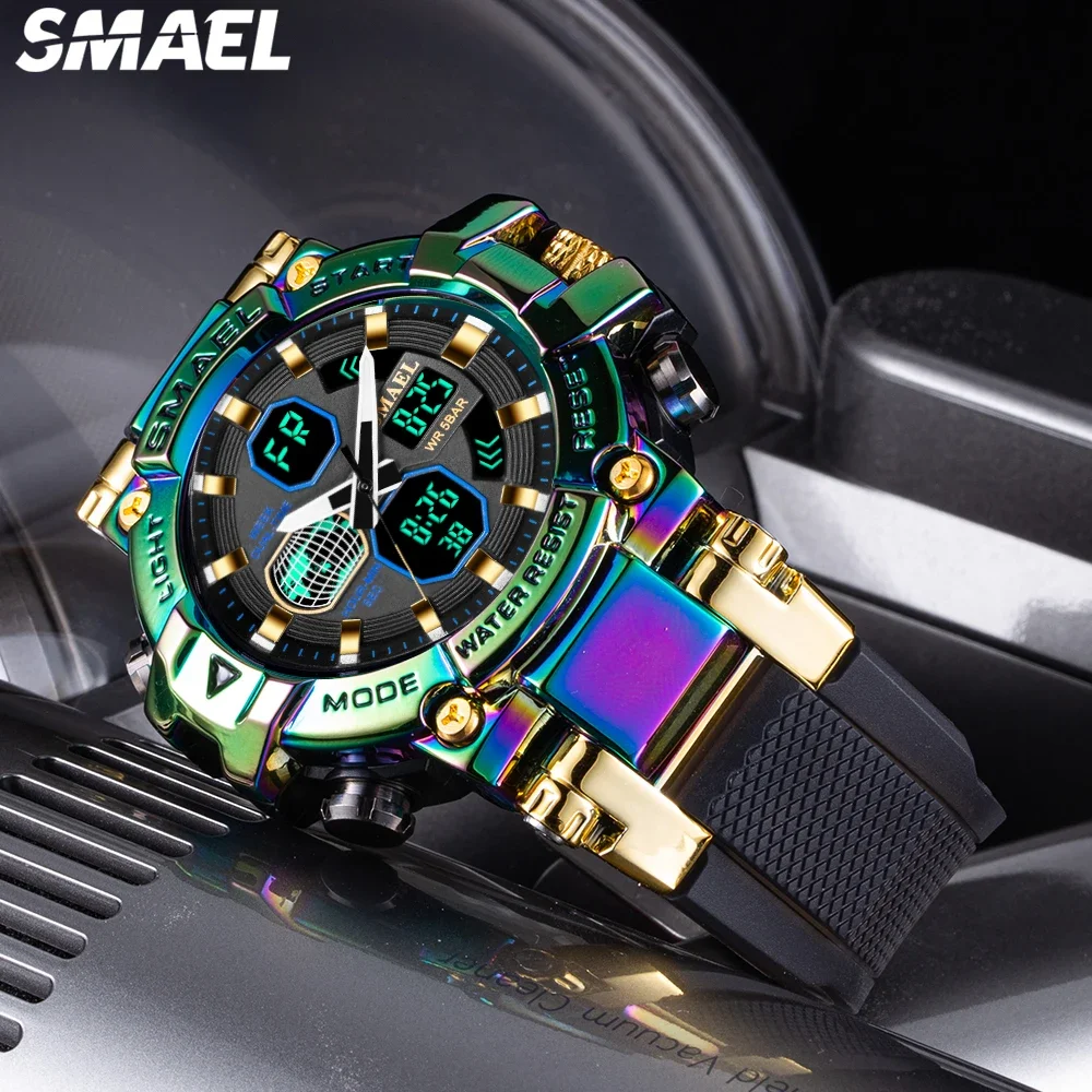 SMAEL Colorful Alloy Watch Men\'s Outdoor Sports Waterproof Multi functional Electronic Watch  8027