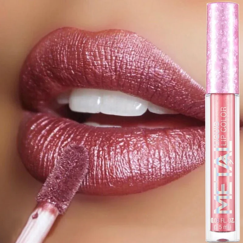 Metallic Lip Gloss 12 Colors Glitter Matte Liquid Lipstick Waterproof Shiny Shimmer Lip Tint Lasting Party Festival Lips Makeup