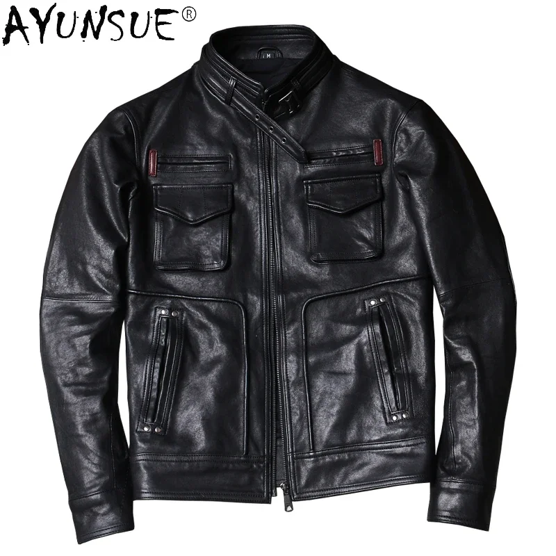 AYUNSUE Genuine Leather Jacket Men Vintage Sheepskin Coat Spting Autumn Safari Style Mens Leather Jackets and Coats Veste Homme