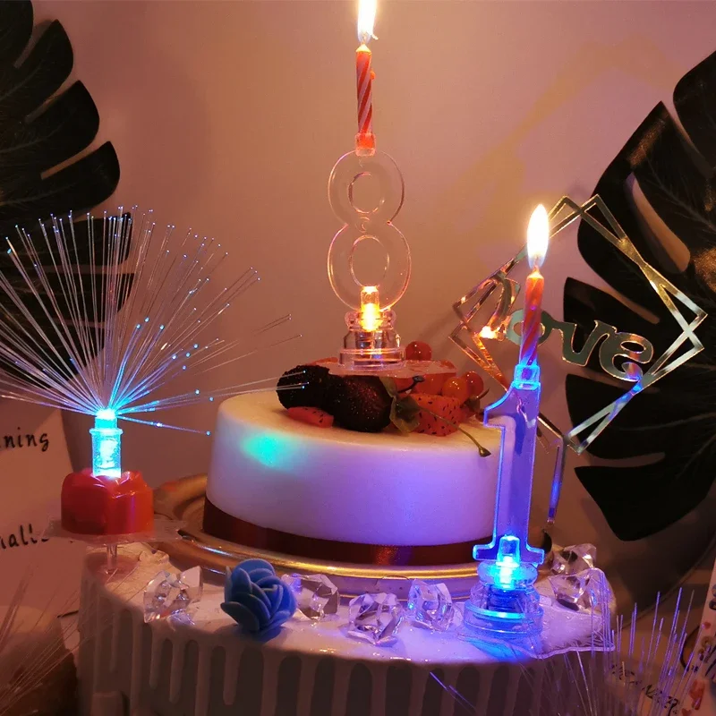 C-style luminous digital with threaded candles, birthday cake transparent flash party supplies, children's birthday celebration