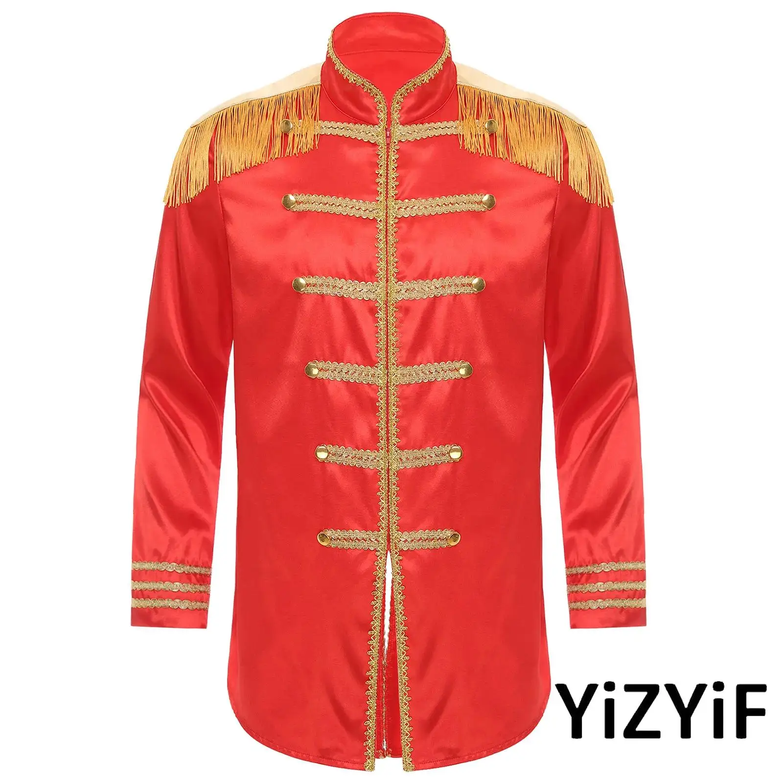 

Mens Halloween Prince Cosplay Party Costume Medieval Marching Band Rock Man 60s Satin Cardigan Long Sleeve Hippy Outerwear