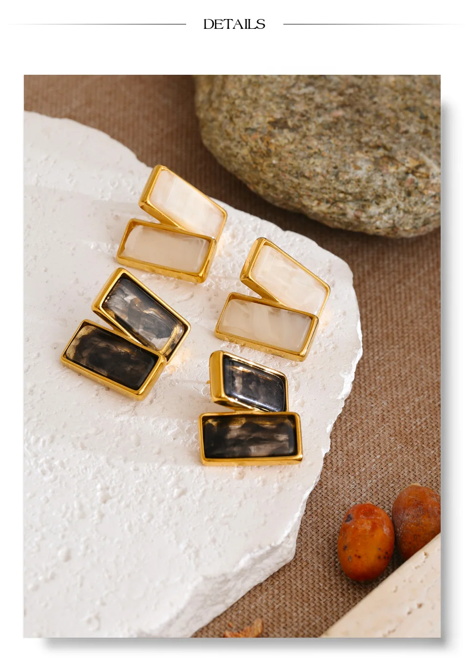 Yhpup Multi Color Stainless Steel Acrylic Resin Rectangle Stud Earrings Tarnish Resistant Daily Fashion Jewelry PVD Plated