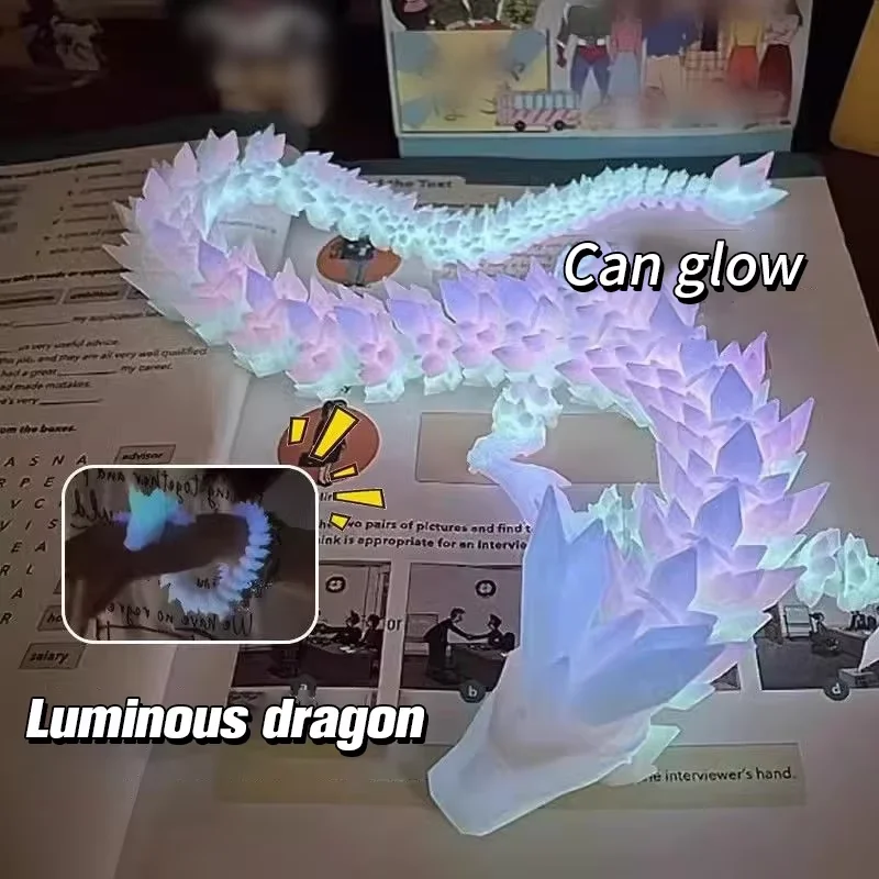 3D Printed Luminous Dragon Auto Noctilucent Flexible Dragon Crafts Ornaments Home Desktop Decoration Figurines Statue Gifts