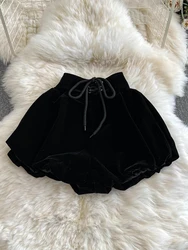Women's Black Gothic Micro Shorts Vintage Aesthetic Korean Hight Waist Velvet Shorts Harajuku Y2k Short Pants Emo 2000s Clothes