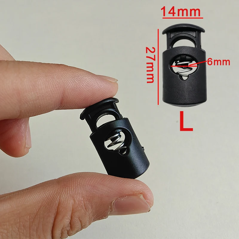 50 Stück Kunststoff-Kordelstopper Federklemmen für Kordelzug, Seil, Schlüsselband, Schnürsenkel, Kleidung, Schwarz, Einzelloch – Detail 3