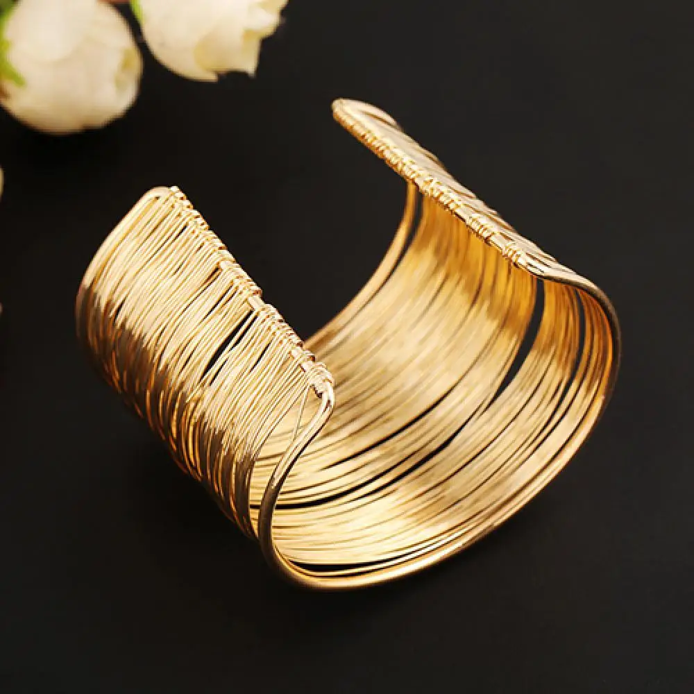 Fashion Women's Arm Cuff Bangle Bracelet Multilayer Metal Wires Strings Open Bangle Wide Cuff Bracelet Bangle For Women