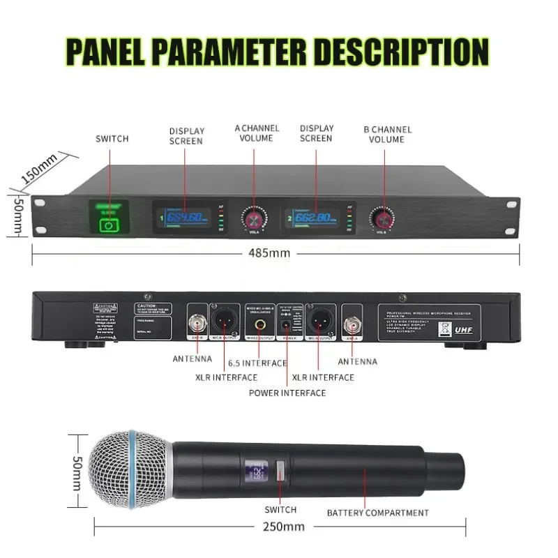 RAYHAYES SLXD02 ميكروفون لاسلكي ثنائي القناة نظام احترافي ميكروفون محمول لعرض خطاب المسرح كنيسة المنزل والحفلات