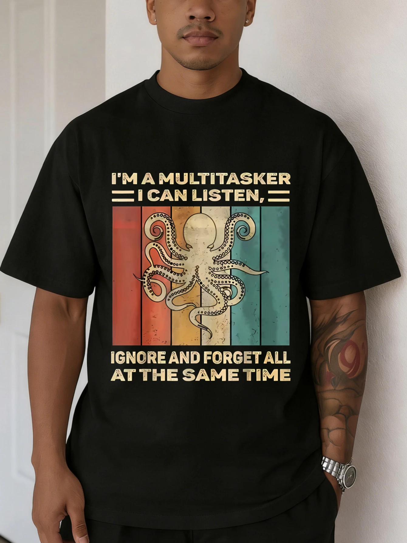 

Mens Funny 'Multitasker' Quote Graphic Printed Cotton Short Sleeve Casual Summer Tee for Men