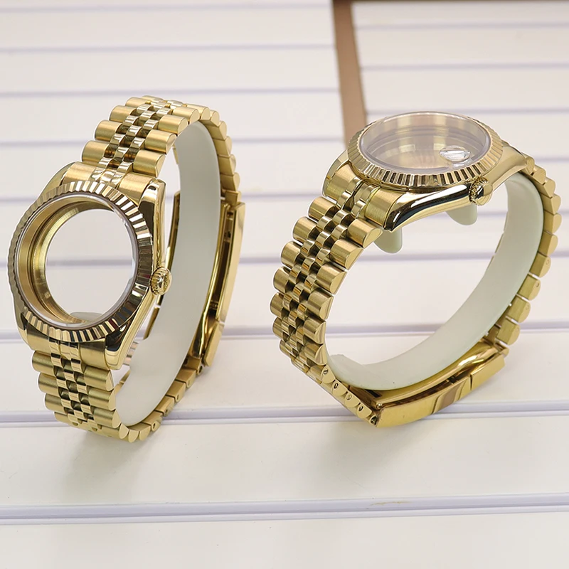 Geriffeltes 36mm/39mm Luxus-Uhrengehäuse mit Saphirglas für Datejust NH35 4R NH36 NH38 Miyota8215 Uhrwerk 28,5mm Zifferblatt Schiebeverschluss-Armband – Detail 9