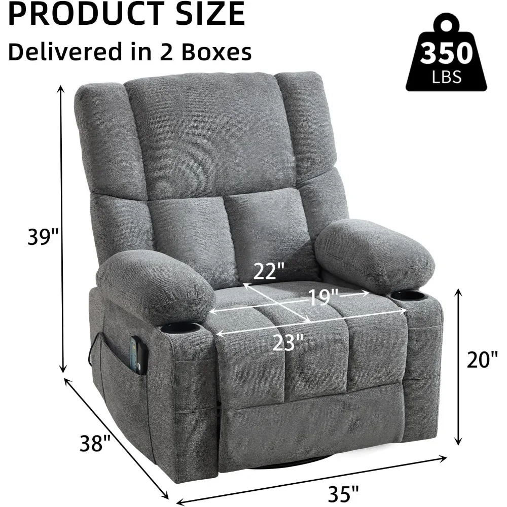 كرسي كرسي باور مع تدليك وتدفئة، 360 درجة ° كرسي طائرة شراعية دوار للبالغين، قماش منجد مستلق مع جانب #2