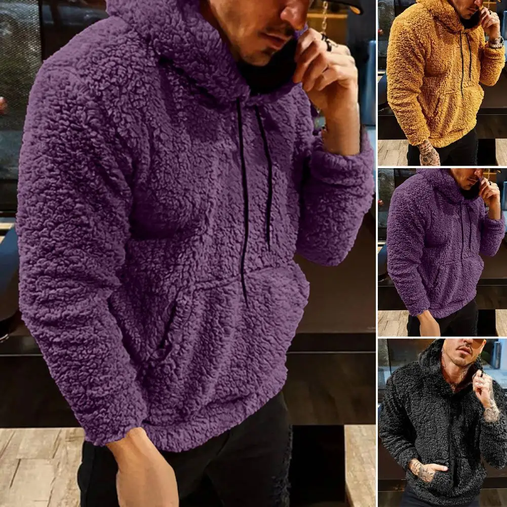 

Plush Stylish Pocket Wear-resistant Men Winter Hoodie Thick Men Autumn Hoodie Hooded for Outdoor