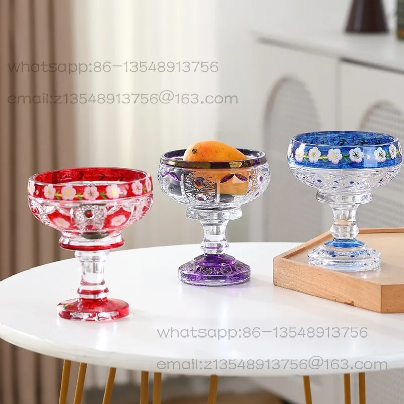 Retro European light luxury crystal glass high-footed fruit plate simple living room coffee table ornament
