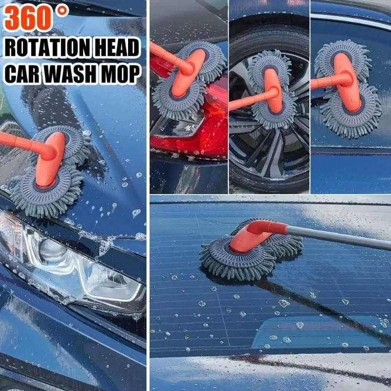 1X Universal Car Wash Kit, Microfiber Mop & Sponge Wipe for Auto/Home Cleaning Accessories (Yellow/Gray)