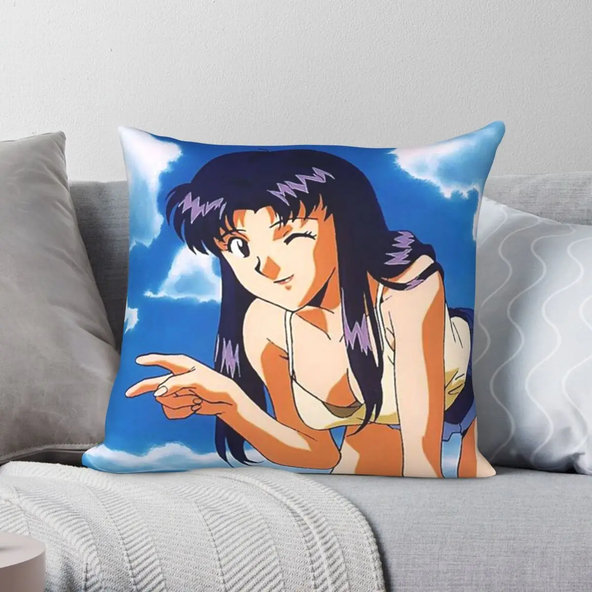 Misato Katsuragi Photograph Square Pillowcase Polyester Linen Velvet Pattern Zip Decor Throw Pillow Case Home Cushion Cover